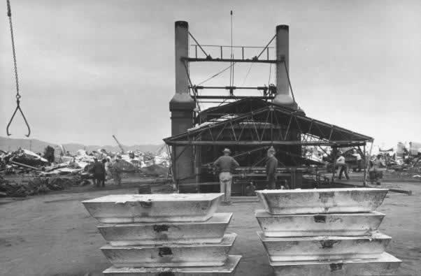 Stacks of aluminum ingots ... all that remains of the great American World War II bomber fleet